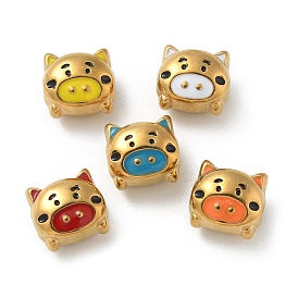 Ion Plating(IP) 304 Stainless Steel Beads, with Enamel, Real 18K Gold Plated, Pig