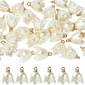30шт. непрозрачные подвески из смолы, имитирующие жемчуг, колокольчик, с золотой петлей