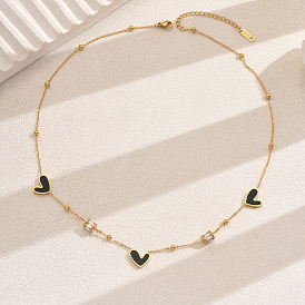 Женские цепочки-колонны из нержавеющей стали с прозрачным кубическим цирконием и имитацией ракушек в форме черного сердца
