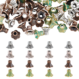 80шт 4 цвета сплава цветочные бусины колпачки, долговечный, 6-лепесток