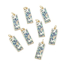 Brass Micro Pave Clear Cubic Zirconia Pendants, with Enamel and Jump Rings, Rectangle