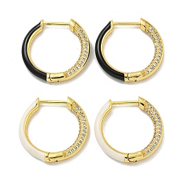 Brass Micro Pave Cubic Zirconia Hoop Earring, with Enamel, Real 18K Gold Plated