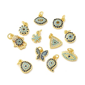 Real 18K Gold Plated Rack Plating Brass Micro Pave Cubic Zirconia Pendants Charms, Long-Lasting Plated, Lead Free & Cadmium Free