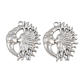 Pendentifs en acier inoxydable, charmes baiser soleil et lune