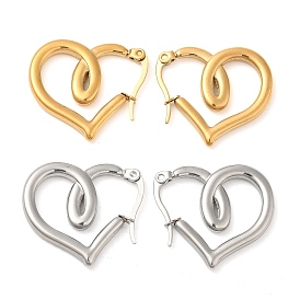 304 Stainless Steel Wire Wrap Hoop Earrings for Women, Heart