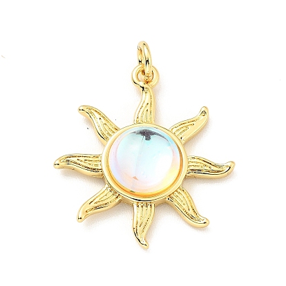 Colgantes de cristal, con fornitura de latón y anillo de salto, sin plomo y cadmio, sol