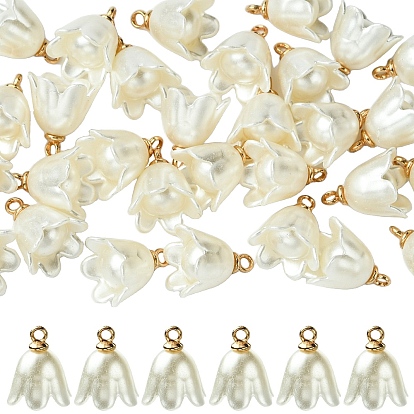 30шт. непрозрачные подвески из смолы, имитирующие жемчуг, колокольчик, с золотой петлей