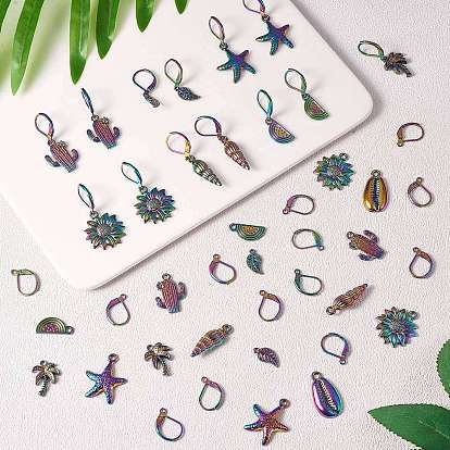 DIY Drop Earring Making Finding Kits, Including Flower & Cowrie Shell & Leaf & Starfish Alloy Pendants, 304 Stainless Steel Leverback Earring Findings