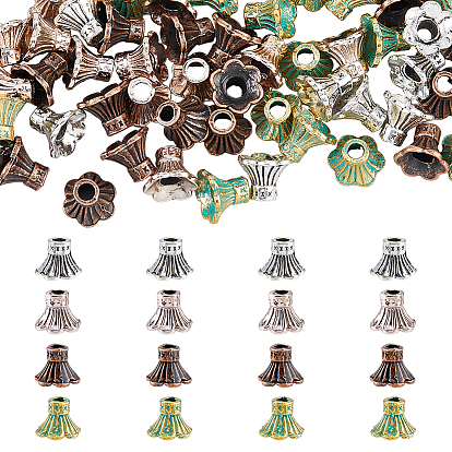 80шт 4 цвета сплава цветочные бусины колпачки, долговечный, 6-лепесток