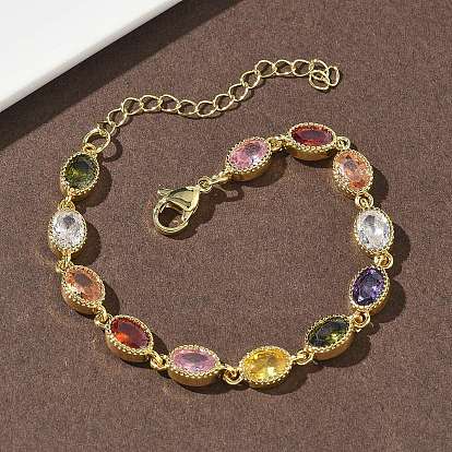 Овальные латунные браслеты-цепочки с инкрустацией кубическим цирконием для женщин, стойки покрытие, без кадмия и без свинца, долговечный