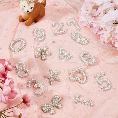 Imitation Pearls Patches, Iron/Sew on Appliques, with Glitter Rhinestone, Costume Accessories, for Clothes, Bag Pants, Mixed Shapes