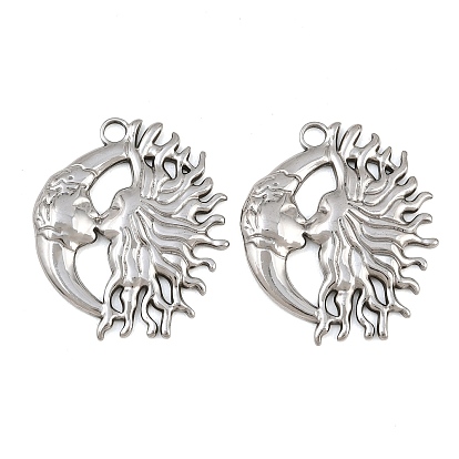 Pendentifs en acier inoxydable, charmes baiser soleil et lune