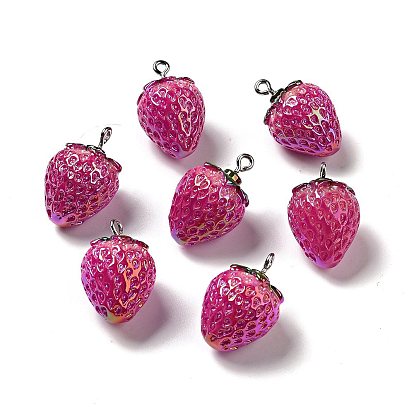 УФ-покрытие радужных переливающихся непрозрачных акриловых подвесок, с платиновым тоном железная петля, клубничное очарование