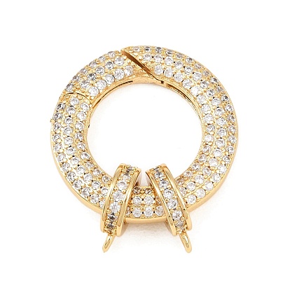 Латунное кольцо с микропаве из прозрачного кубического циркония, пружинные затворные кольца, с трубчатыми поручнями, долговечный, стойки покрытие, без свинца и без кадмия