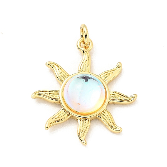 Glass Pendants, with Brass Findings and Jump Ring, Cadmium Free & Lead Free, Sun