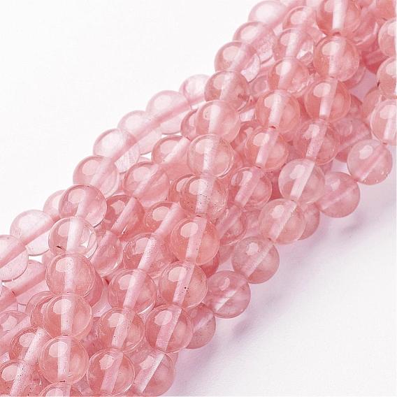 Perles de verre de quartz cerise brins, ronde