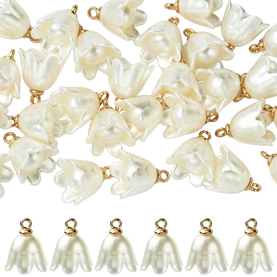 30шт. непрозрачные подвески из смолы, имитирующие жемчуг, колокольчик, с золотой петлей