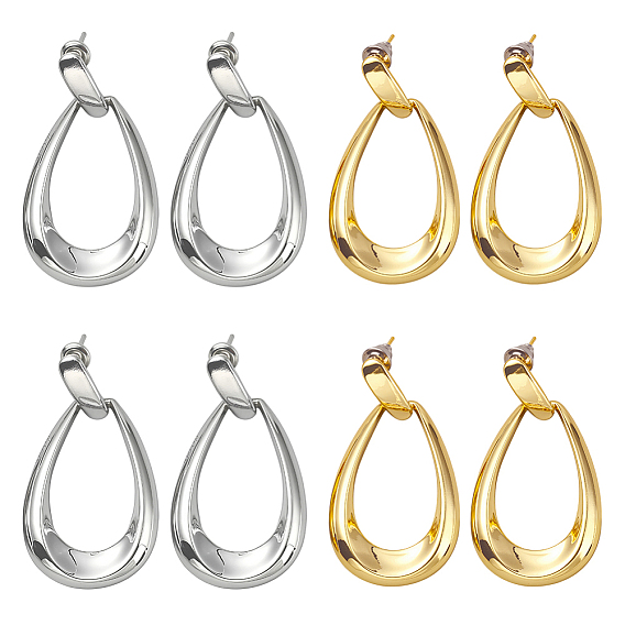 4 пары 2 цвета цинкового сплава серьги-гвоздики с подвесками, полая слеза