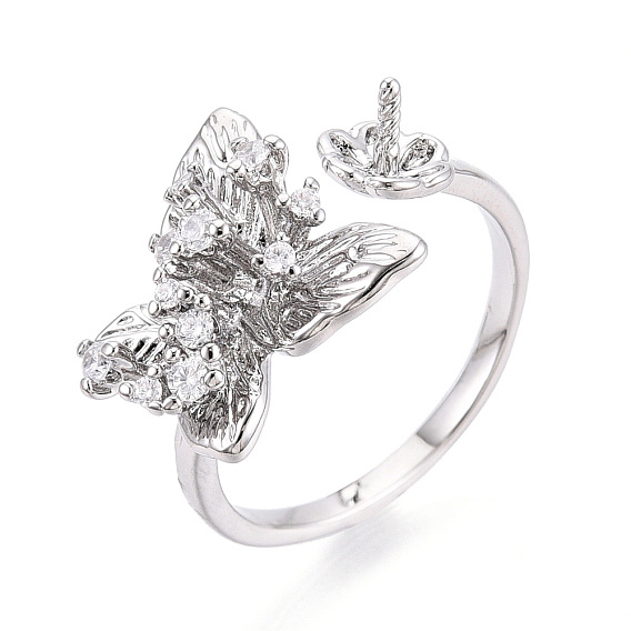 Оправы для колец-манжет из латуни с микропаве из прозрачного кубического циркония, за половину пробурено бисера