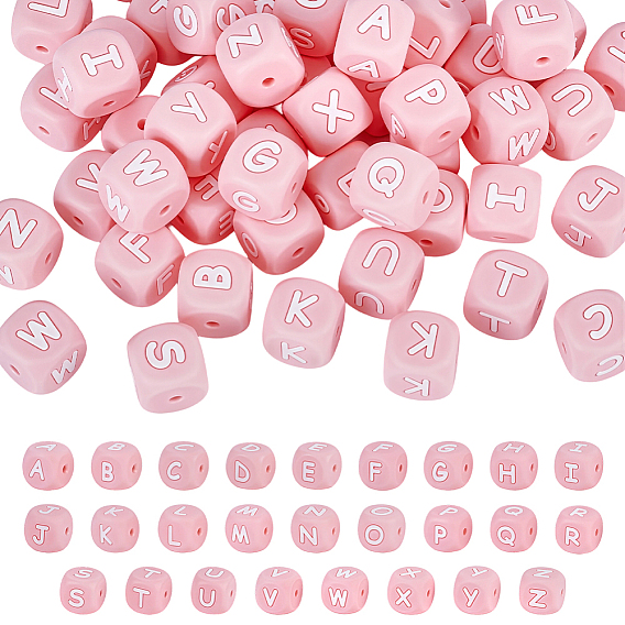 78Pcs 26 Styles Silicone Beads, Cube, Pink, Focal Beads