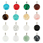 Synthetic Gemstone & K9 Glass Pendants, with Platinum Tone Brass Bails, Flat Round