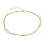 Brass Curb Chains Double Layer Necklaces, with Heart 304 Stainless Steel Charms, Brass Round Beads and Spring Ring Clasps