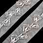 Polyester Leaf Lace Trims, with ABS Imitation Pearl Beads and Glass