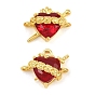 Brass & Faceted Glass Connector Charms, Sacred Heart with Roses & Sword Links, Long-Lasting Plated, Rack Plating, Cadmium Free & Lead Free, Golden
