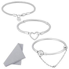 3шт. 3 стили латунные браслеты-змеи и браслеты для мужчин и женщин, с двухсторонней замшевой тканью для полировки серебра