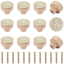 Круглые ручки для ящиков из ротанга и дерева, ящик выдвигает ручку, железный винт, для дома, кабинет, шкаф и комод