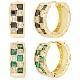 2 пары 2 цвета стойки покрытие латунь серьги-кольца, с кубического циркония, без свинца и без кадмия, реальный 18 k позолоченный