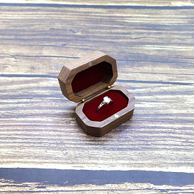 Cajas de almacenamiento de anillos magnéticos de madera, con tapa abatible y terciopelo en el interior, octágono