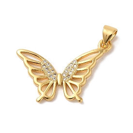 Brass Micro Pave Cubic Zirconia Pendants, Long-Lasting Plated, Cadmium Free & Lead Free, Butterfly