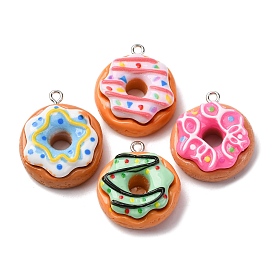 Непрозрачные подвески смолы, имитация еды, пончик, с железной платиной петлей