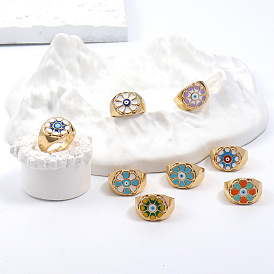 18k Gold Plated Macaron Ring with Colorful Oil Drip Eye Design - Unique, Stylish
