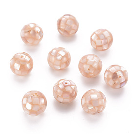 Perles en résine, avec coquille naturelle, ronde