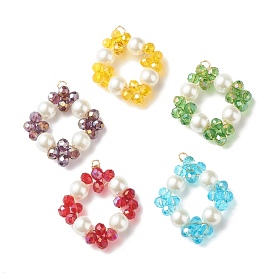 Electroplate & Pearlized Glass Beads Pendants, with Eco-Friendly Copper Wire, Rhombus Charms