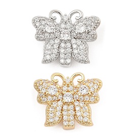 Brass Micro Pave Clear Cubic Zirconia Slide Charms, Long-Lasting Plated, Butterfly