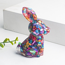 Resin Rabbit Display Decoration, with Shell Chips inside Statues for Home Office Decorations