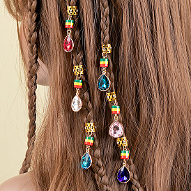 African Dirty Braid Wig Jewelry Pendant Braided Crystal Decoration Aluminum Ring Diamond Water Drop Headdress DIY Accessories