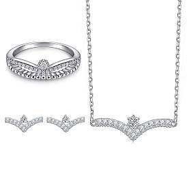 Starry Crown Jewelry Set - Sterling Silver Ring, Earrings & Necklace for Women