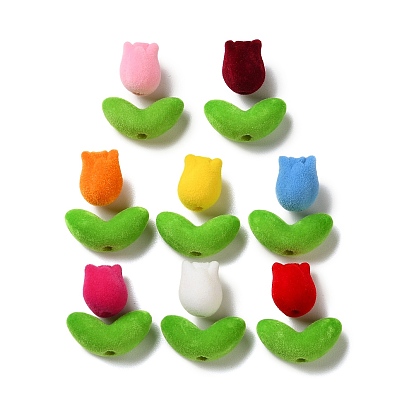 Флокированные непрозрачные акриловые бусины, цветок и лист тюльпана