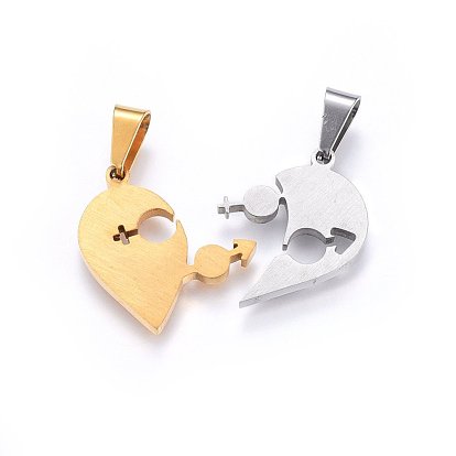 304 Stainless Steel Split Pendants, with Rhinestone, Heart with Word Love, For Valentine's Day
