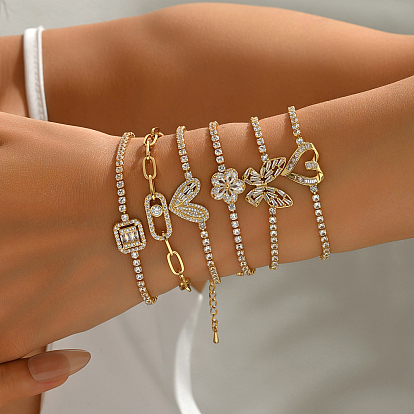 Элегантные латунные браслеты с подвесками, латунные браслеты для тенниса с прозрачными кубическими цирконами для женщин