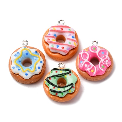 Непрозрачные подвески смолы, имитация еды, пончик, с железной платиной петлей