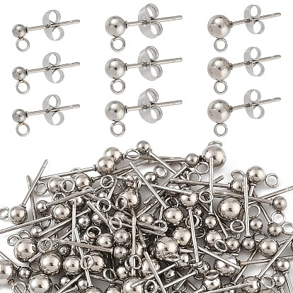 100 шт. 3 стили, оригинальный цвет 304 фурнитура для сережек-гвоздиков с шариками из нержавеющей стали, с петлей, с 150шт. фрикционных гаек-ушей из нержавеющей стали, устойчивых к потускнению