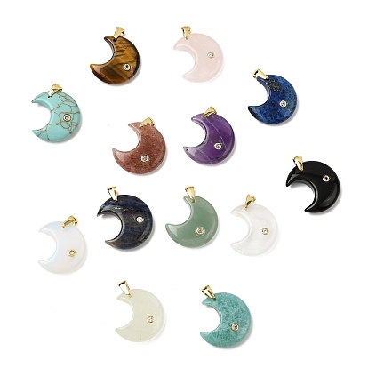 Драгоценный камень подвески, с микропаве из кубического циркония на латунной основе и фурнитурой из нержавеющей стали., Луна прелести, золотые