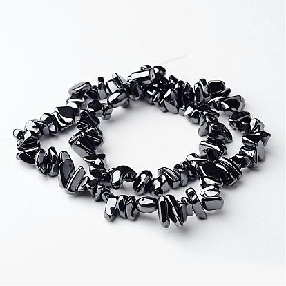 Non-magnetic Synthetic Hematite Beads Strands, Chip, Black, 5~8x5~8mm, Hole: 0.8mm, about 125pcs/strand, 16 inch