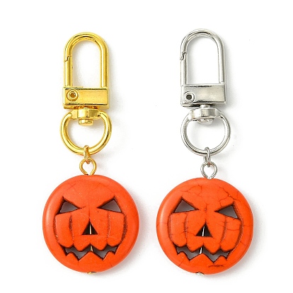 2 pcs 2 couleurs Halloween synthétique turquoise citrouille pendentif décorations, fermoirs pivotants en alliage, breloques pour ornements de sacs