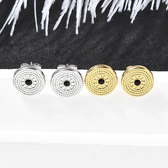 304 из нержавеющей стали серьги, со стразами, ионное покрытие (ip), плоско-круглые